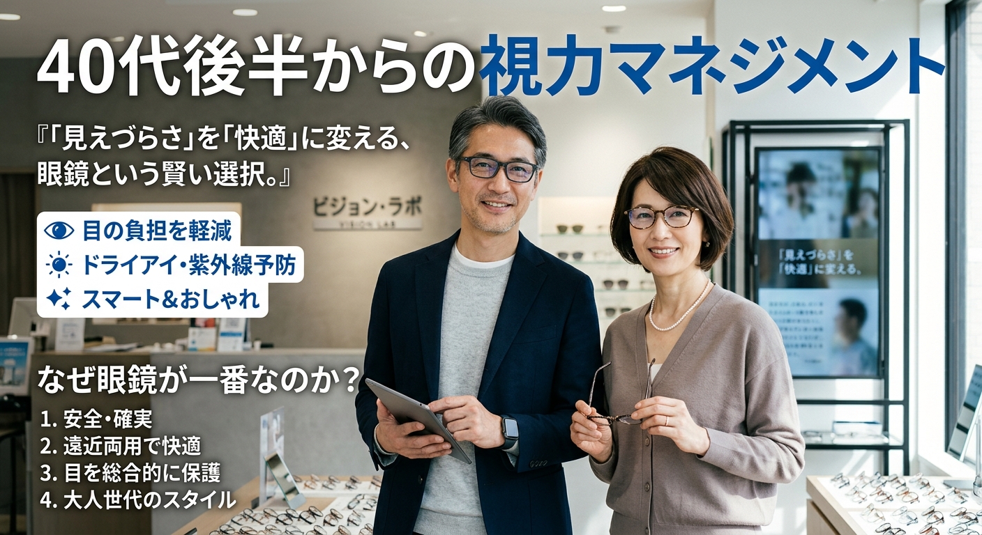 40代後半からの「見えづらさ」はどう解決する？視力マネジメントにメガネが一番な理由 - 山口市大内千坊（山口県）のメガネ店 | メガネのふくだ